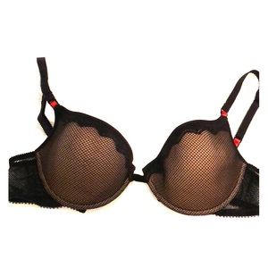 Black lace with red accents padded bra 36D